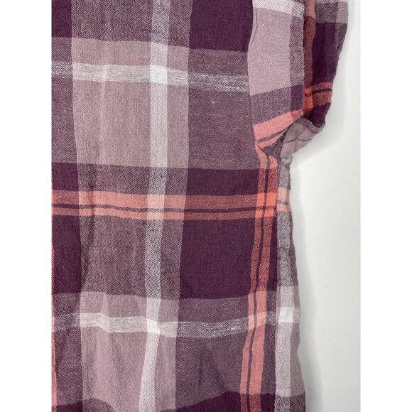 Sanctuary Plaid Short Sleeve Button Up Shirt Womens Size S Purple Pink Linen - Picture 5 of 7